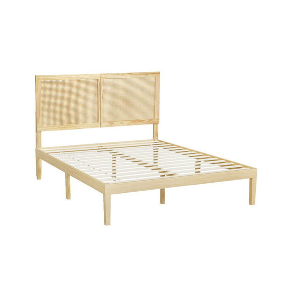 Artiss Bed Frame Queen Size with Rattan Headboard Wooden Bed Base BRUNO - RnR Galore