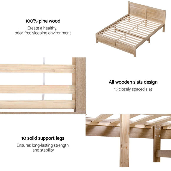 Artiss Bed Frame Queen Size Wooden Acacia Wood OATMEAL - RnR Galore