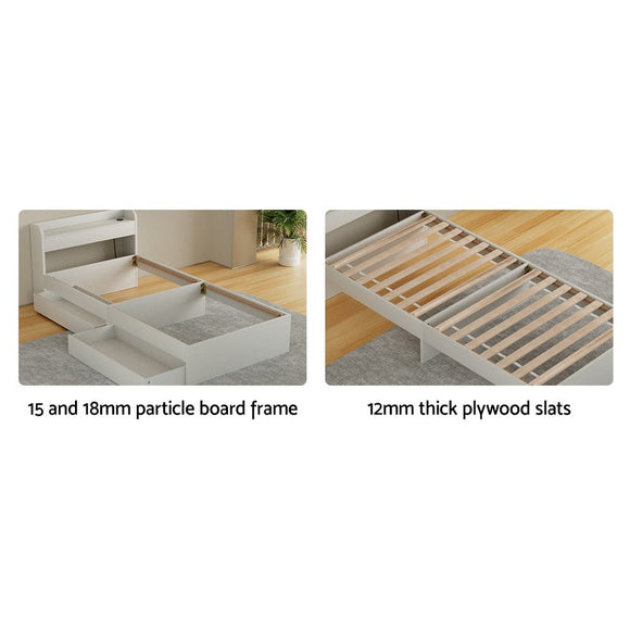 Artiss Bed Frame Single Size Mattress Base wtih Charging Ports 2 Storage Drawers - RnR Galore