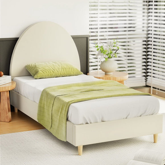 Artiss Bed Frame Single Size Velvet Cream ELLA - RnR Galore