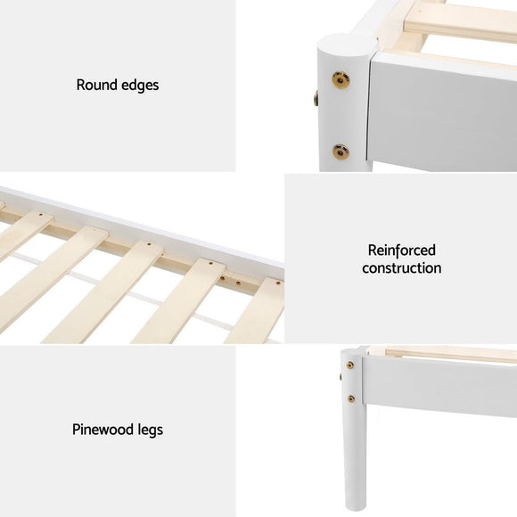 Artiss Bed Frame Single Size Wooden White DALY - RnR Galore