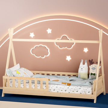 Artiss Bed Frame Wooden Kids House Frames Oak PUAH - RnR Galore