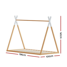 Artiss Bed Frame Wooden Kids House Single Frame Oak ENID - RnR Galore