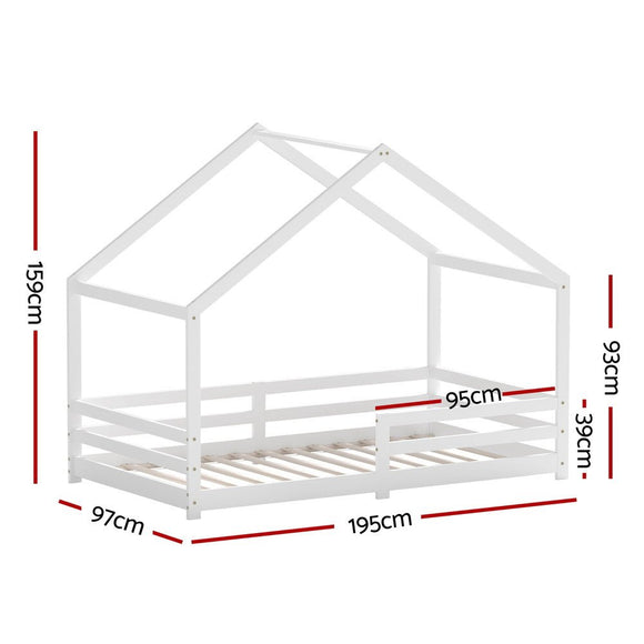 Artiss Bed Frame Wooden Kids Single House Frame White AMOS - RnR Galore