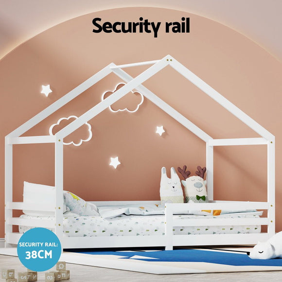Artiss Bed Frame Wooden Kids Single House Frame White AMOS - RnR Galore