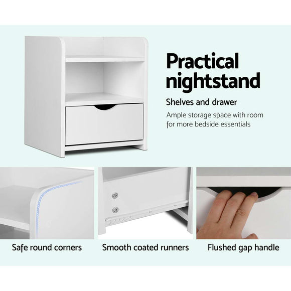 Artiss Bedside Table 1 Drawer with Shelf - FARA White - RnR Galore