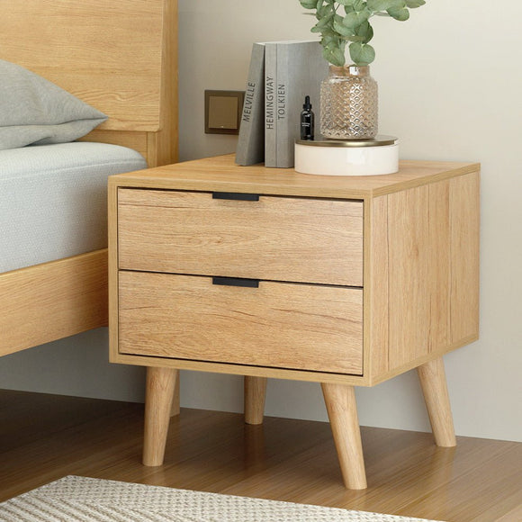 Artiss Bedside Table 2 Drawers - Pine - RnR Galore