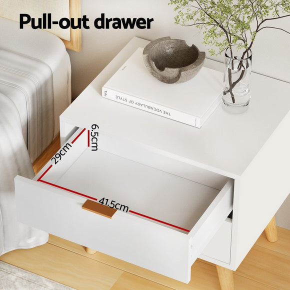 Artiss Bedside Table 2 Drawers - White - RnR Galore