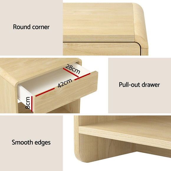 Artiss Bedside Table Drawer Open Shelf Pine - RnR Galore