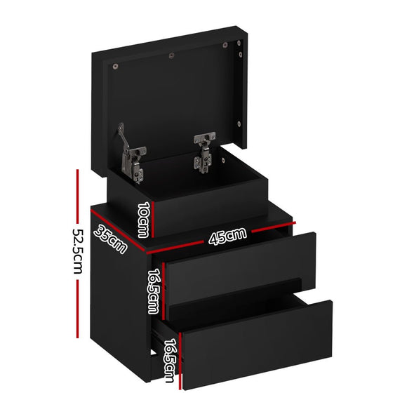 Artiss Bedside Table LED 2 Drawers Lift - up Storage - COLEY Black - RnR Galore