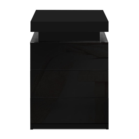 Artiss Bedside Table LED 3 Drawers - COLEY Black - RnR Galore