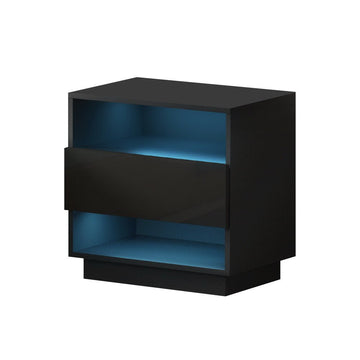 Artiss Bedside Table LED with 2 Shelves - HANA Black - RnR Galore