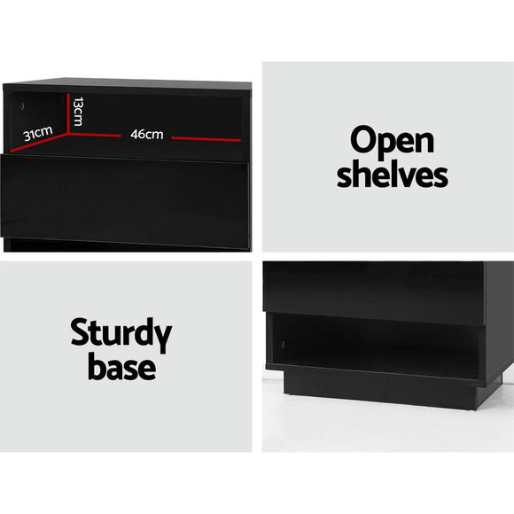 Artiss Bedside Table LED with 2 Shelves - HANA Black - RnR Galore