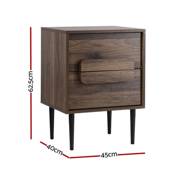 Artiss Bedside Table Nightstand 2 Drawers - Walnut - RnR Galore