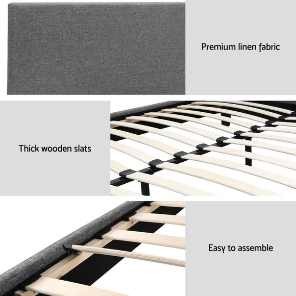 Artiss BedStory King Bed Frame Set With Hybrid Mattress Medium Firm Linen Grey - RnR Galore