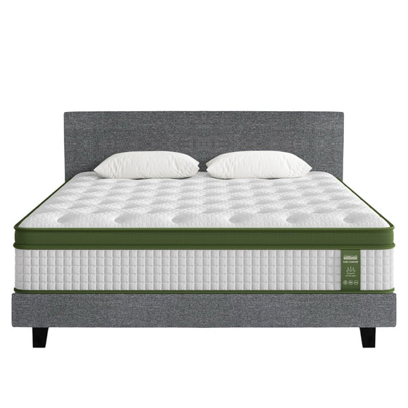 Artiss BedStory King Bed Frame Set With Hybrid Mattress Medium Firm Linen Grey - RnR Galore