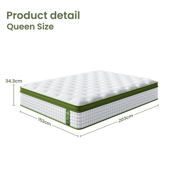 Artiss BedStory Queen Bed Frame Mattress Set Platform Upholstered Hybrid Pocket Coil - RnR Galore