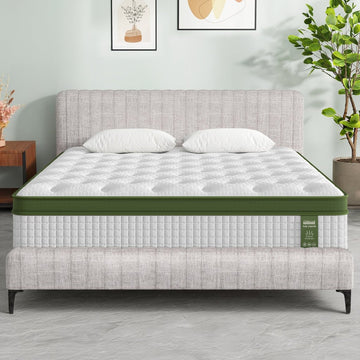 Artiss BedStory Queen Bed Frame with Mattress Set Platform Base Pocket Coil Linen Upholstered - RnR Galore