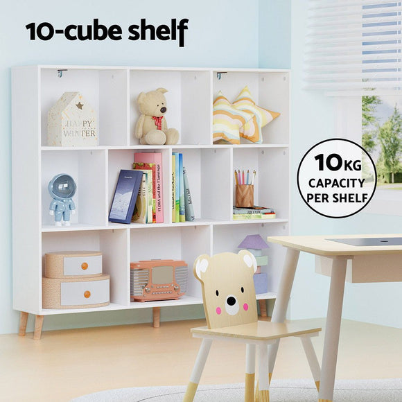Artiss Bookshelf 3 Tiers 10 Cubes - CORA White - RnR Galore