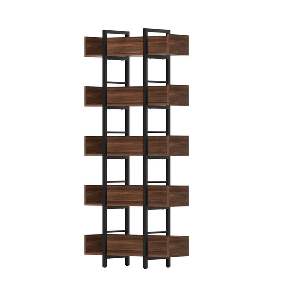 Artiss Bookshelf 5 - Tier Bookcase Display Shelves Metal Storage Stand Rack Walnut - RnR Galore