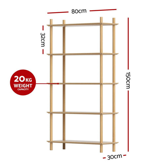 Artiss Bookshelf 5 Tiers Bookcase Display Shelves Wooden Storage Stand Rack Pine - RnR Galore