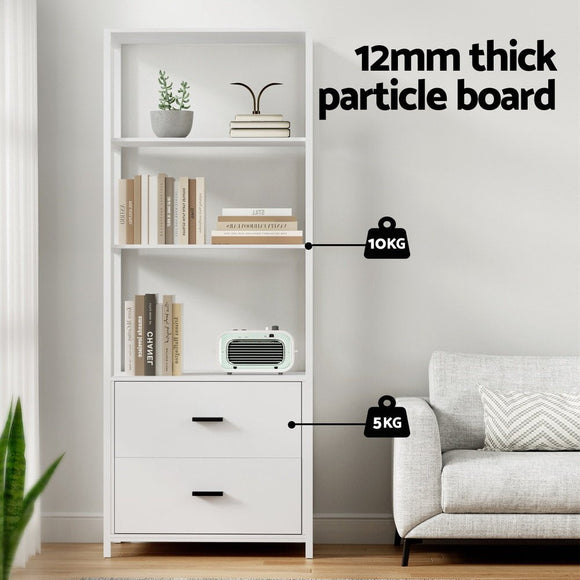 Artiss Bookshelf Display Shelf 2 Drawers 152CM White - RnR Galore