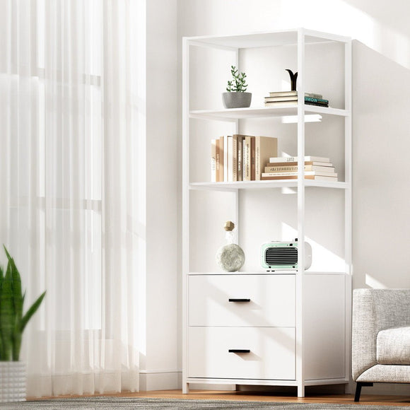 Artiss Bookshelf Display Shelf 2 Drawers 152CM White - RnR Galore