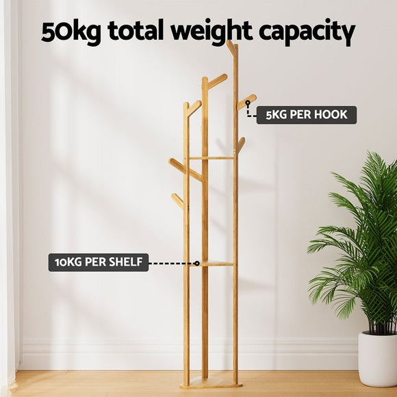 Artiss Clothes Rack Airer Coat Stand 9 Hooks Bamboo - RnR Galore