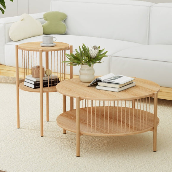 Artiss Coffee Table 2 - Tier Round Wood - RnR Galore