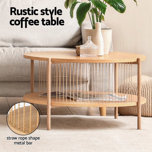 Artiss Coffee Table 2 - Tier Round Wood - RnR Galore