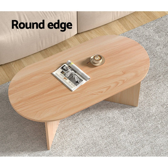 Artiss Coffee Table Oval 110CM Pine Alva - RnR Galore