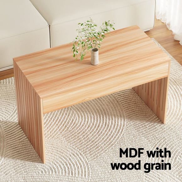 Artiss Coffee Table Rectangle Fluted Side 100CM - RnR Galore