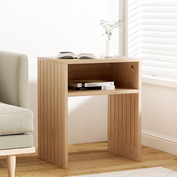 Artiss Coffee Table Storage Shelf Fluted Side Pine - RnR Galore