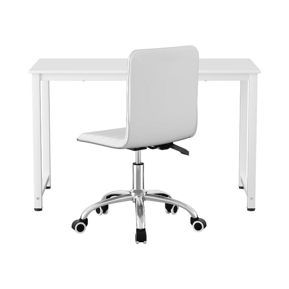 Artiss Computer Desk 120cm Executive Office Chairs Set PU Leather Low Back White - RnR Galore