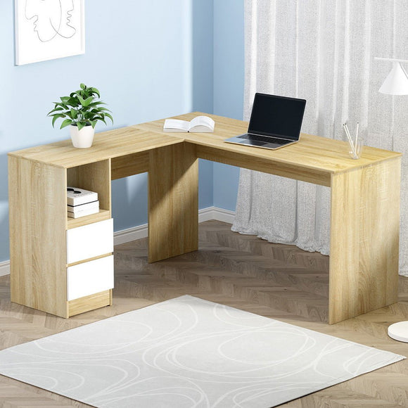 Artiss Computer Desk Drawer Cabinet L - Shape Oak 136CM - RnR Galore