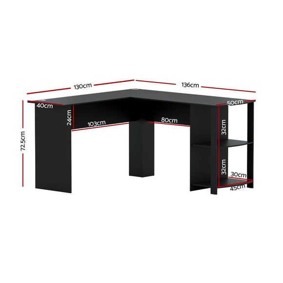 Artiss Computer Desk Shelf L - Shape Black 136CM - RnR Galore
