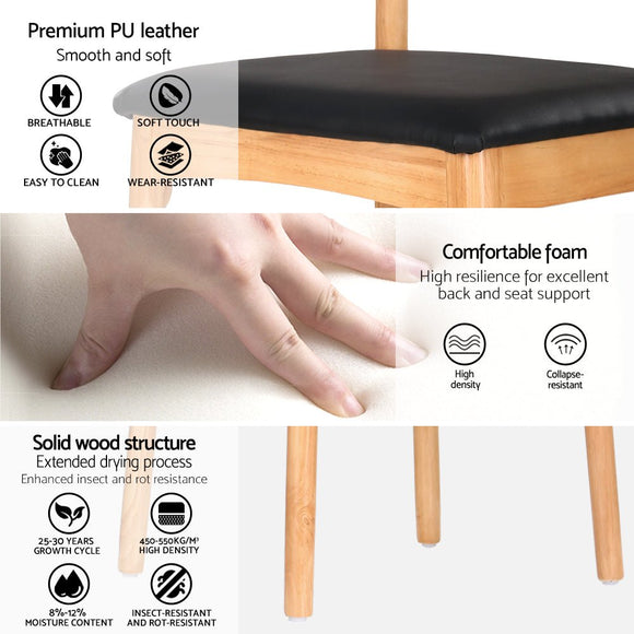 Artiss Dining Chair Rubber Wood Leather Seat Black - RnR Galore