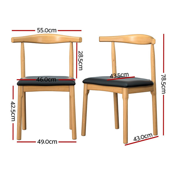 Artiss Dining Chair Rubber Wood Leather Seat Black - RnR Galore