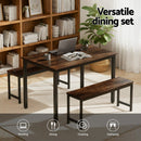 Artiss Dining Table and Chairs Set 3PCS Kitchen Metal Desk Bench Dark Walnut - RnR Galore