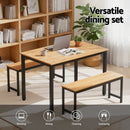 Artiss Dining Table and Chairs Set 3PCS Kitchen Metal Desk Bench Natural Oak - RnR Galore