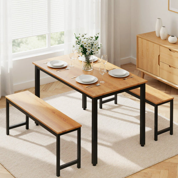 Artiss Dining Table and Chairs Set 3PCS Kitchen Metal Desk Bench Natural Oak - RnR Galore