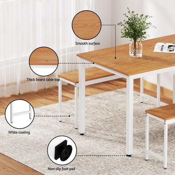 Artiss Dining Table and Chairs Set 3PCS Metal Desk Bench Sets Kitchen Furniture - RnR Galore