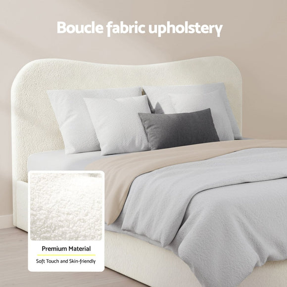 Artiss Double Bed Frame and Bedside Table Set Boucle Beige with Headboard Black Nightstand - RnR Galore