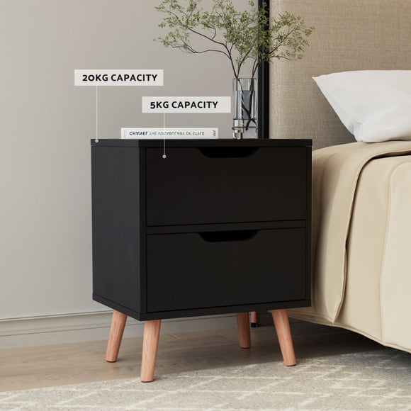 Artiss Double Bed Frame and Bedside Table Set Boucle Beige with Headboard Black Nightstand - RnR Galore