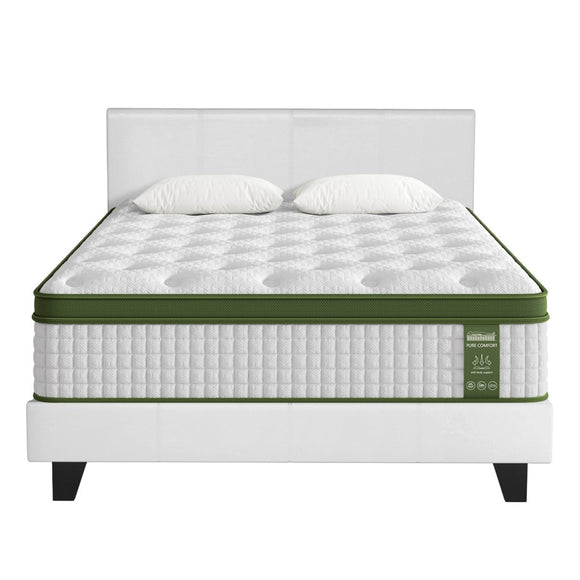 Artiss Double Bed Frame and BedStory Hybrid Mattress Bundle with Headboard White - RnR Galore