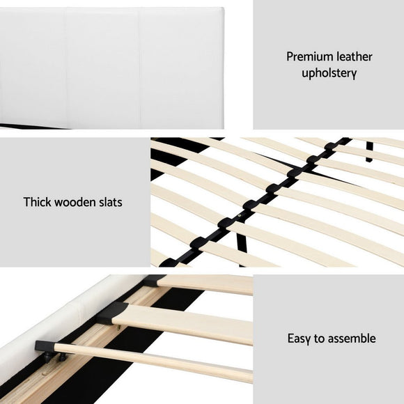Artiss Double Bed Frame and BedStory Hybrid Mattress Bundle with Headboard White - RnR Galore