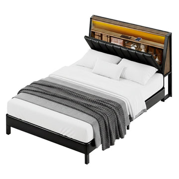 Artiss Double Bed Frame LED Storage Headboard with Charging Station Black - RnR Galore