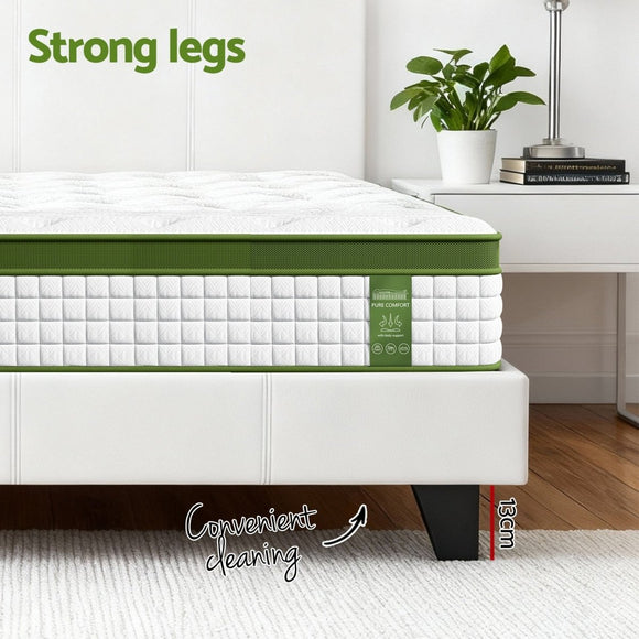 Artiss Double Bed Frame Platform White PVC Leather Hybrid Mattress Modern - RnR Galore