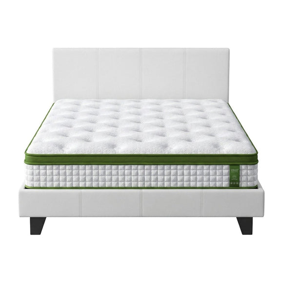 Artiss Double Bed Frame Platform White PVC Leather Hybrid Mattress Modern - RnR Galore