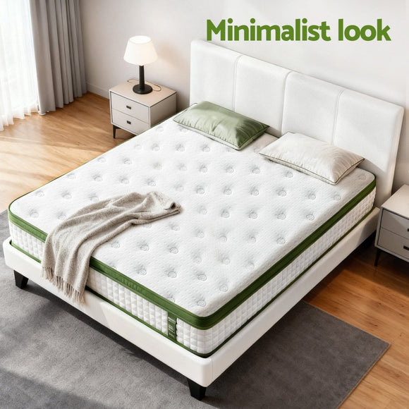 Artiss Double Bed Frame Platform White PVC Leather Hybrid Mattress Modern - RnR Galore